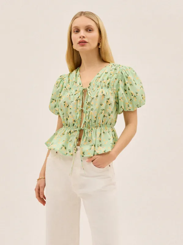 Emma Green Cherry Print Top made by KITRI Studio