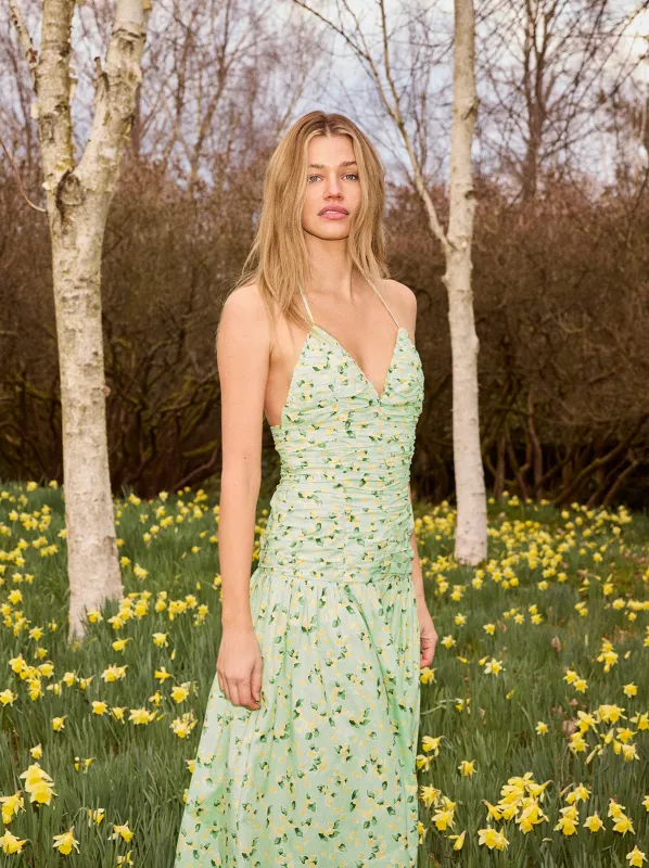 Cynthia Green Cherry Print Halterneck Dress made by KITRI Studio