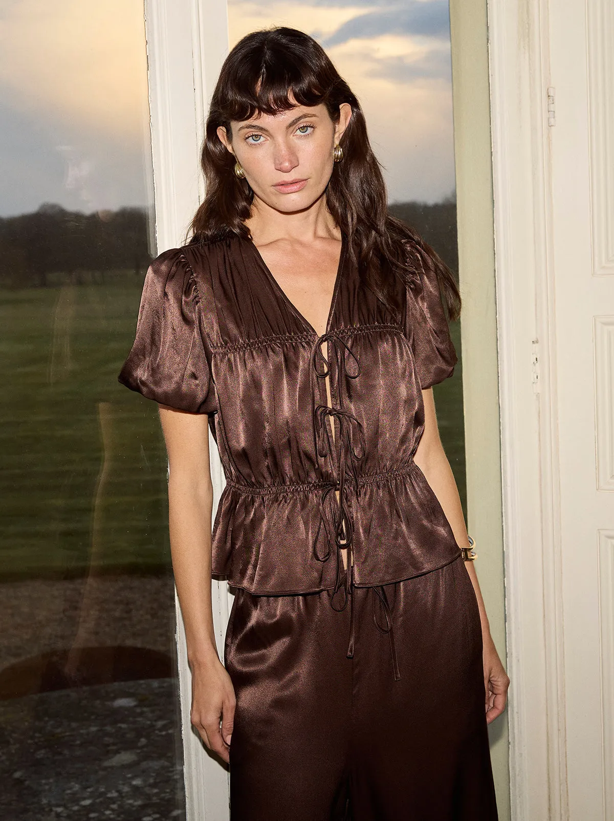 Emma Chocolate Satin Top sold by KITRI Studio product image thumbnail 5