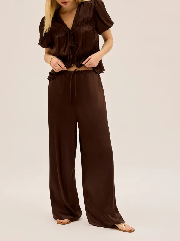 Margaret Chocolate Satin Trousers sold by KITRI Studio