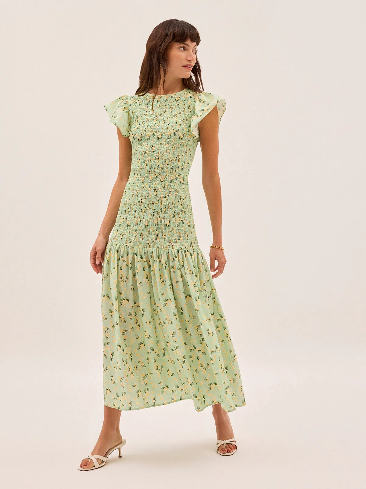 Jemima Green Cherry Print Shirred Maxi Dress sold by KITRI Studio product image thumbnail 4