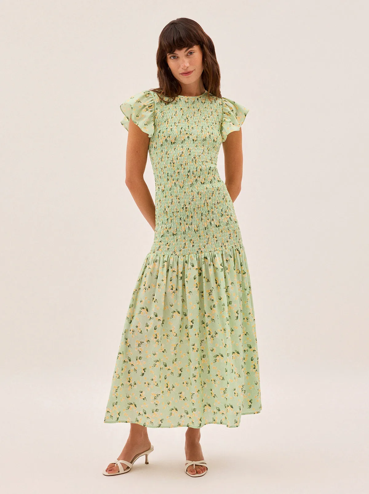 Jemima Green Cherry Print Shirred Maxi Dress sold by KITRI Studio product image thumbnail 2