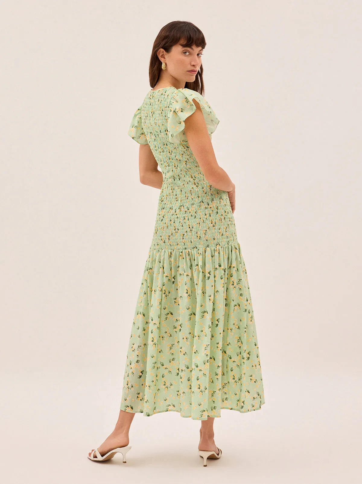 Jemima Green Cherry Print Shirred Maxi Dress sold by KITRI Studio product image thumbnail 3