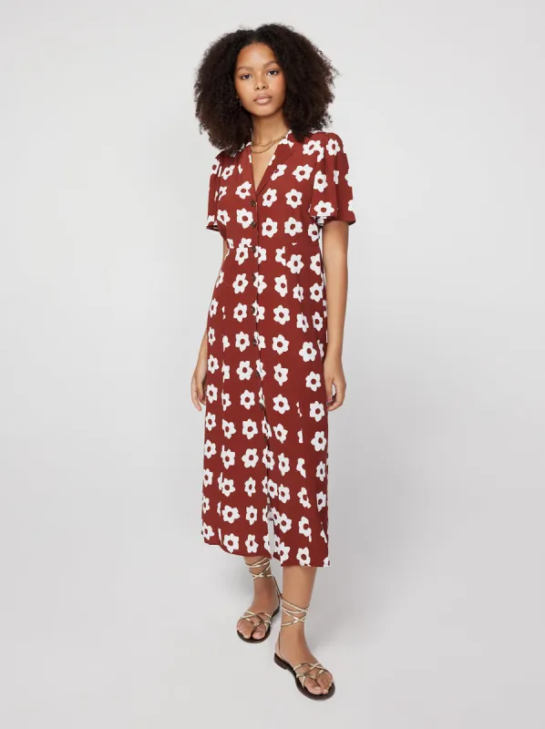 Sabina Auburn Tiled Floral Shirt Dress sold by KITRI Studio