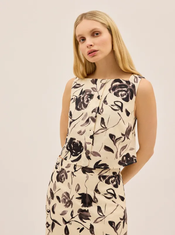 Anais Monochrome Rose Print Top sold by KITRI Studio