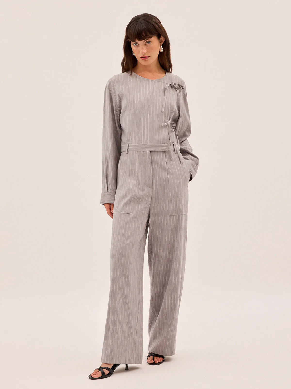 Esther Grey Pinstripe Jumpsuit sold by KITRI Studio product image thumbnail 5
