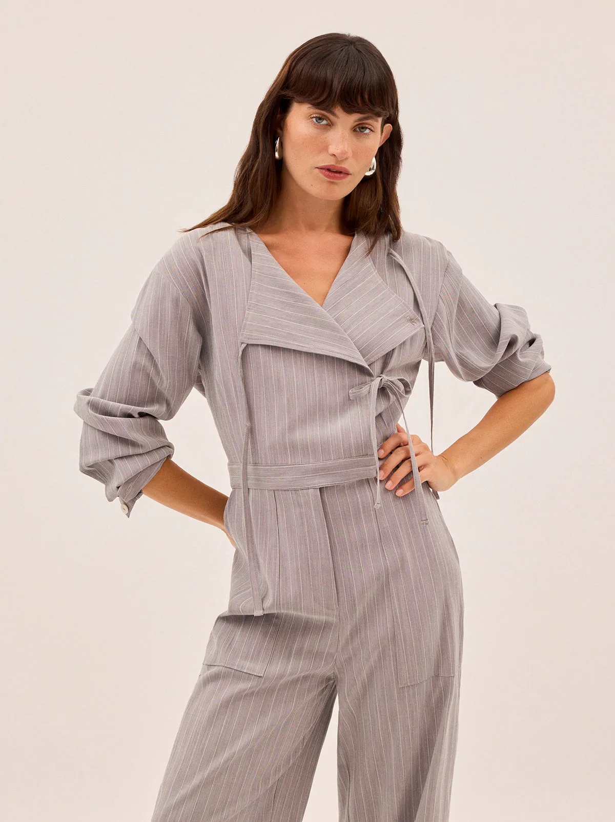Esther Grey Pinstripe Jumpsuit sold by KITRI Studio product image thumbnail 2
