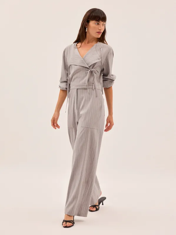 Esther Grey Pinstripe Jumpsuit made by KITRI Studio