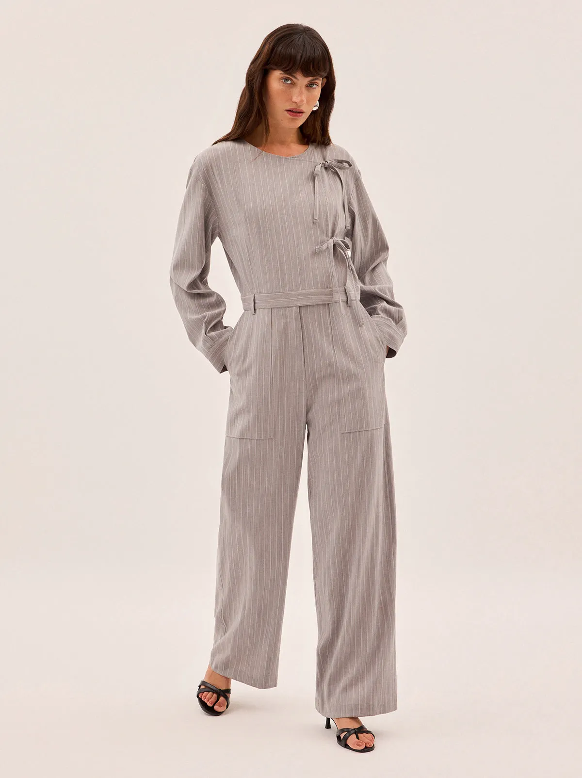 Esther Grey Pinstripe Jumpsuit sold by KITRI Studio product image thumbnail 3