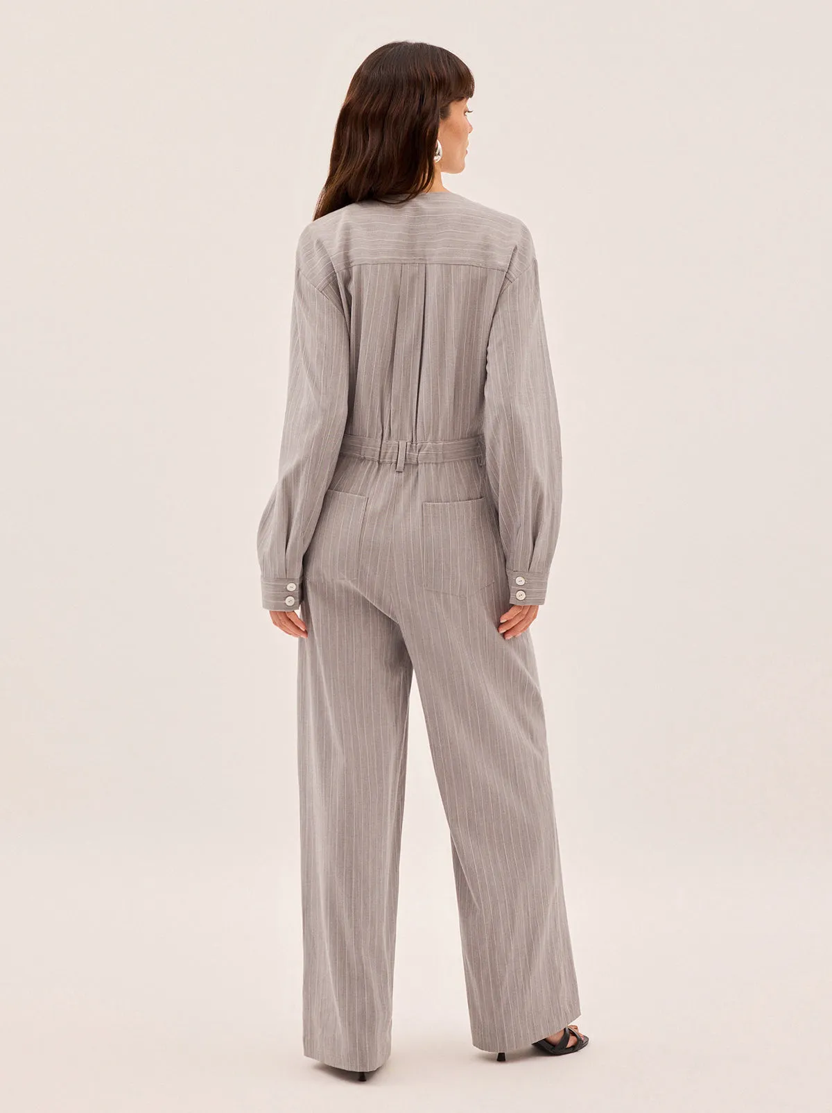 Esther Grey Pinstripe Jumpsuit sold by KITRI Studio product image thumbnail 4