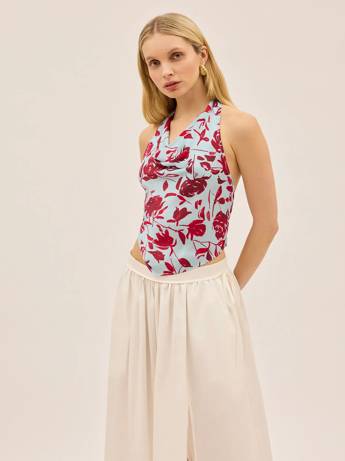 Lucille Blue Rose Print Halter Top sold by KITRI Studio product image thumbnail 2