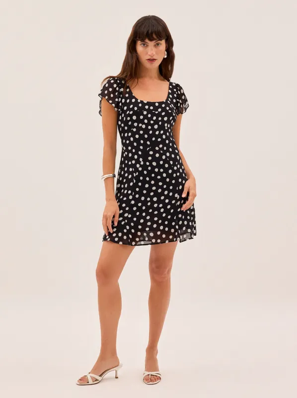 Antonella Black Polka Dot Mini Dress sold by KITRI Studio
