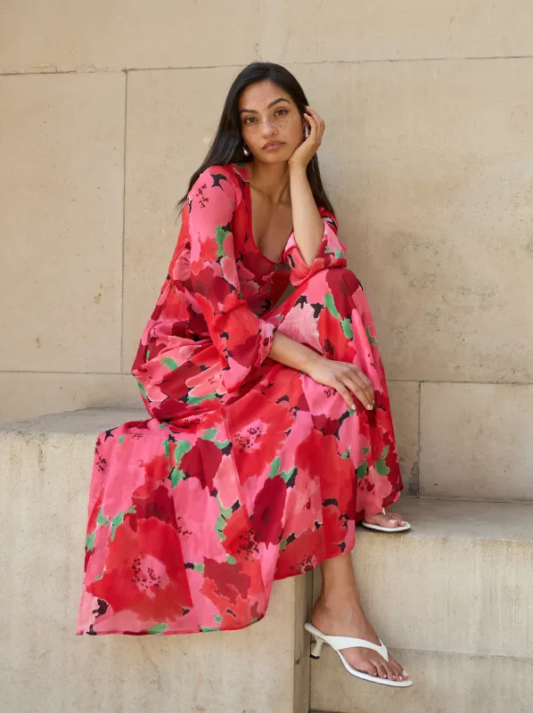 Alessia Pink Watercolour Floral Print Dress sold by KITRI Studio