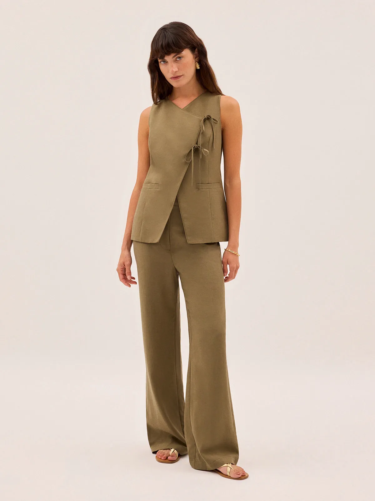 Lea Khaki Tie Front Waistcoat sold by KITRI Studio product image thumbnail 2