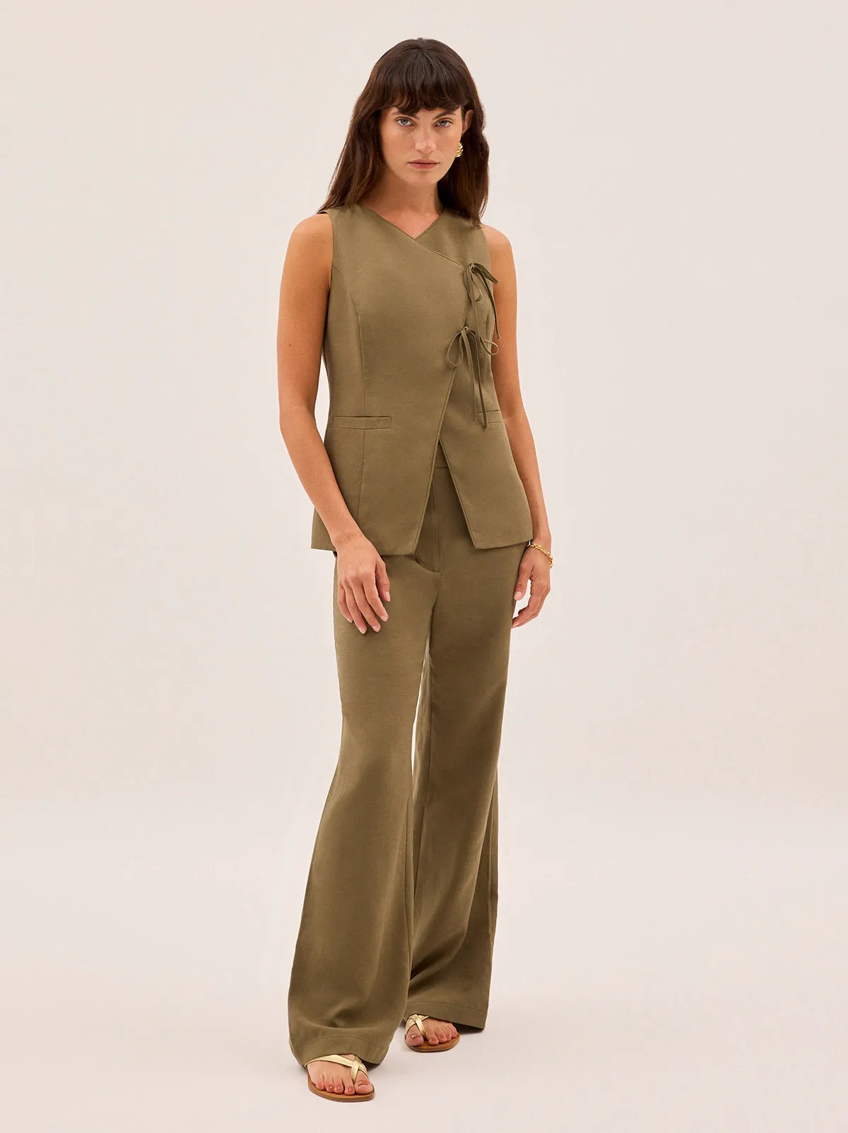 Lea Khaki Tie Front Waistcoat sold by KITRI Studio product image thumbnail 3