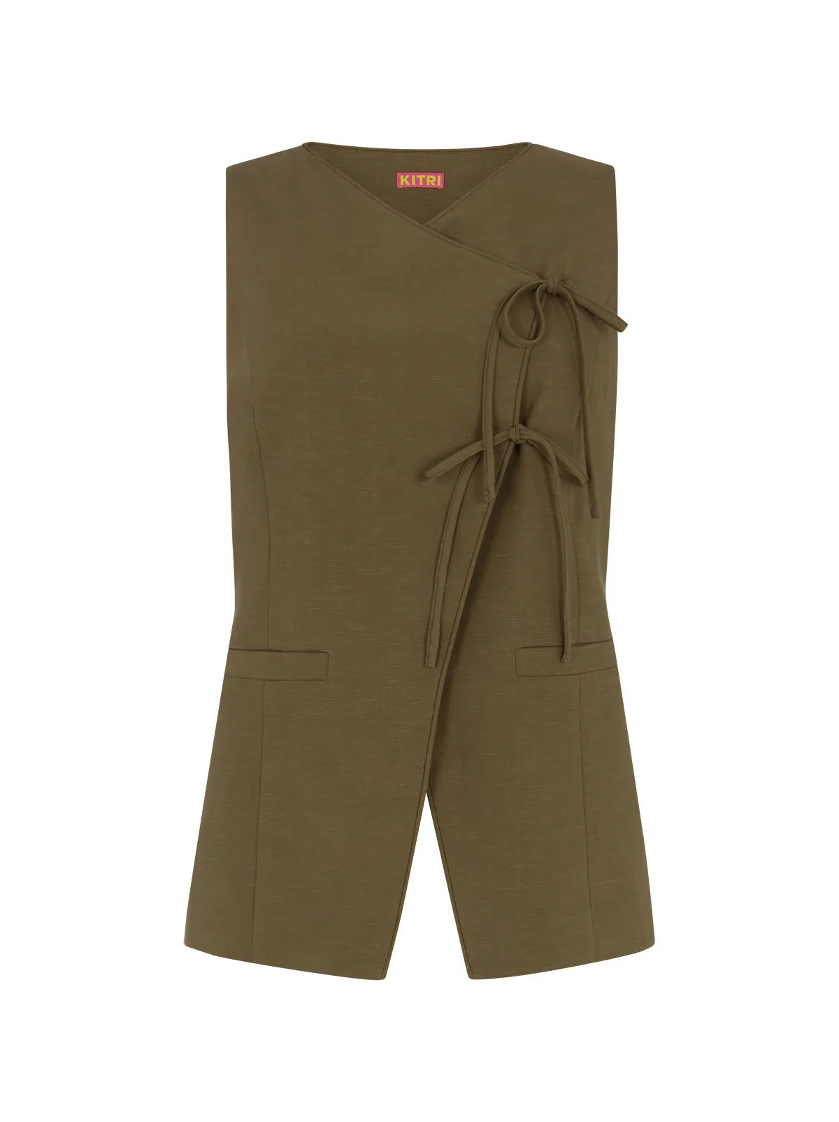 Lea Khaki Tie Front Waistcoat sold by KITRI Studio product image thumbnail 5