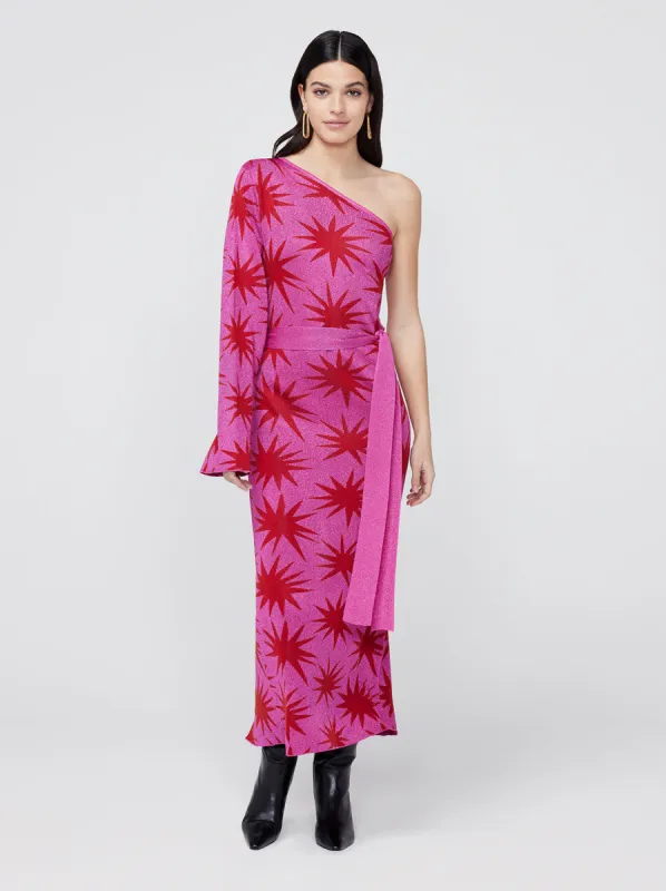 Esme Pink Star Lurex Knit One Shoulder Dress sold by KITRI Studio