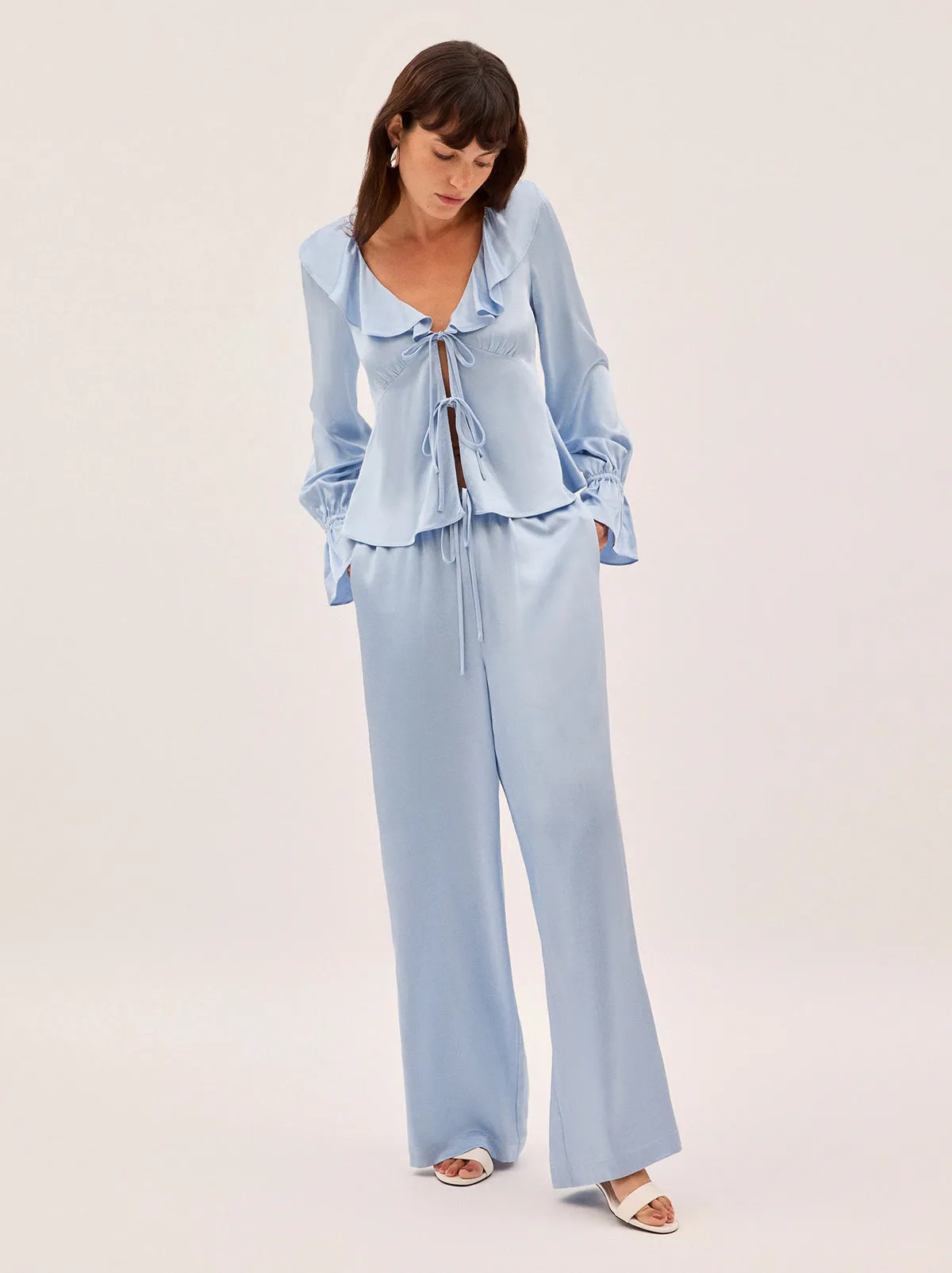 Margaret Powder Blue Satin Trousers sold by KITRI Studio product image thumbnail 4