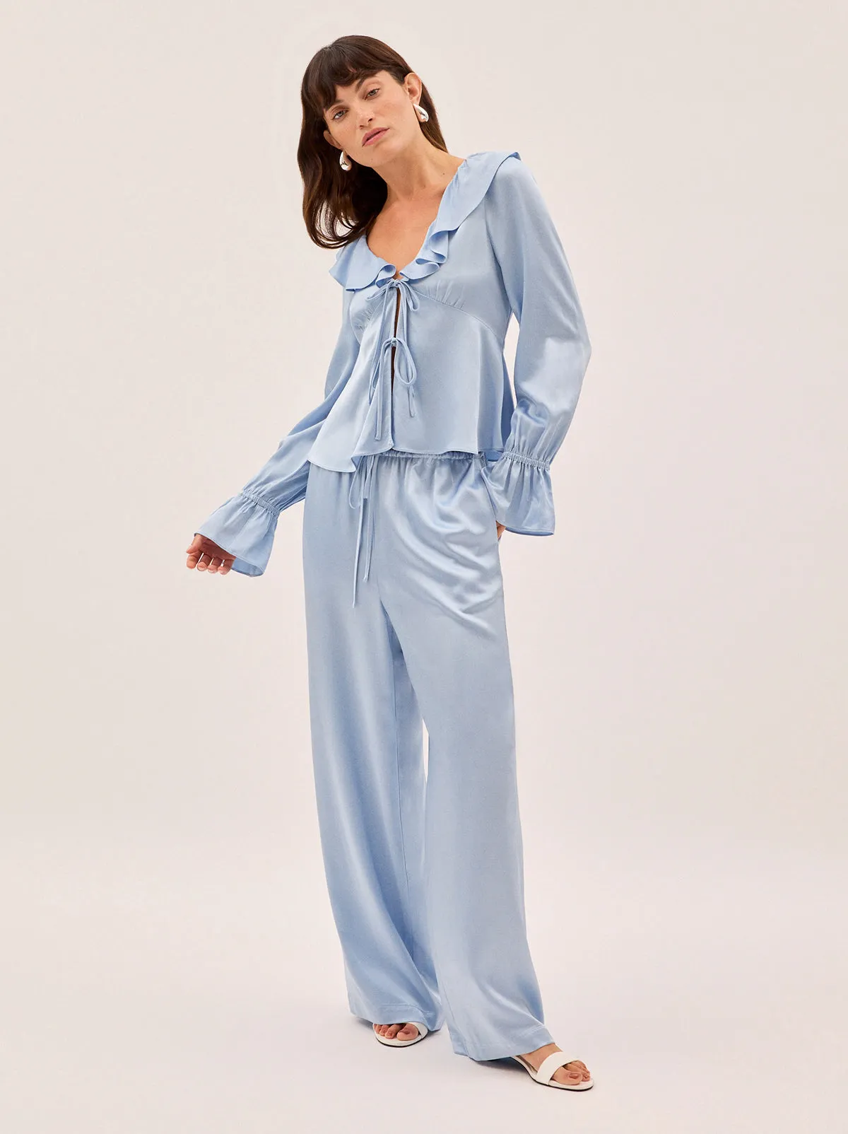 Margaret Powder Blue Satin Trousers sold by KITRI Studio product image thumbnail 2