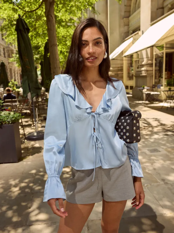 Ione Powder Blue Satin Top sold by KITRI Studio