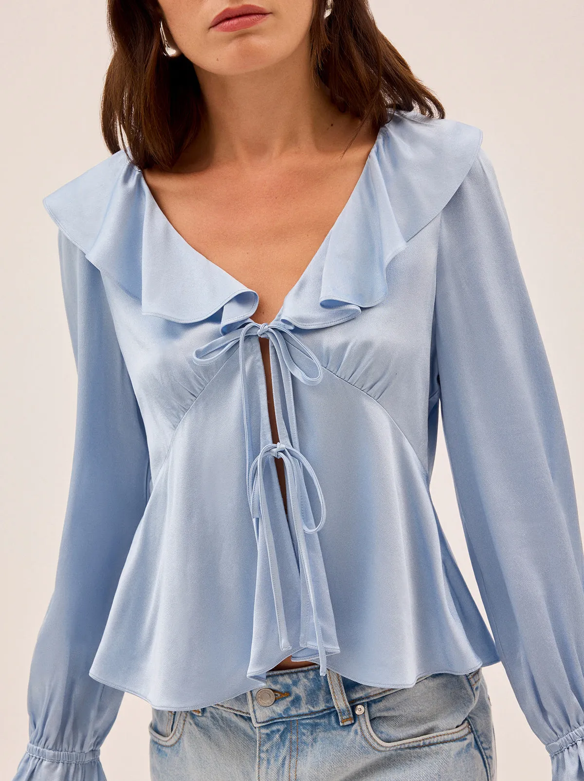 Ione Powder Blue Satin Top sold by KITRI Studio product image thumbnail 3