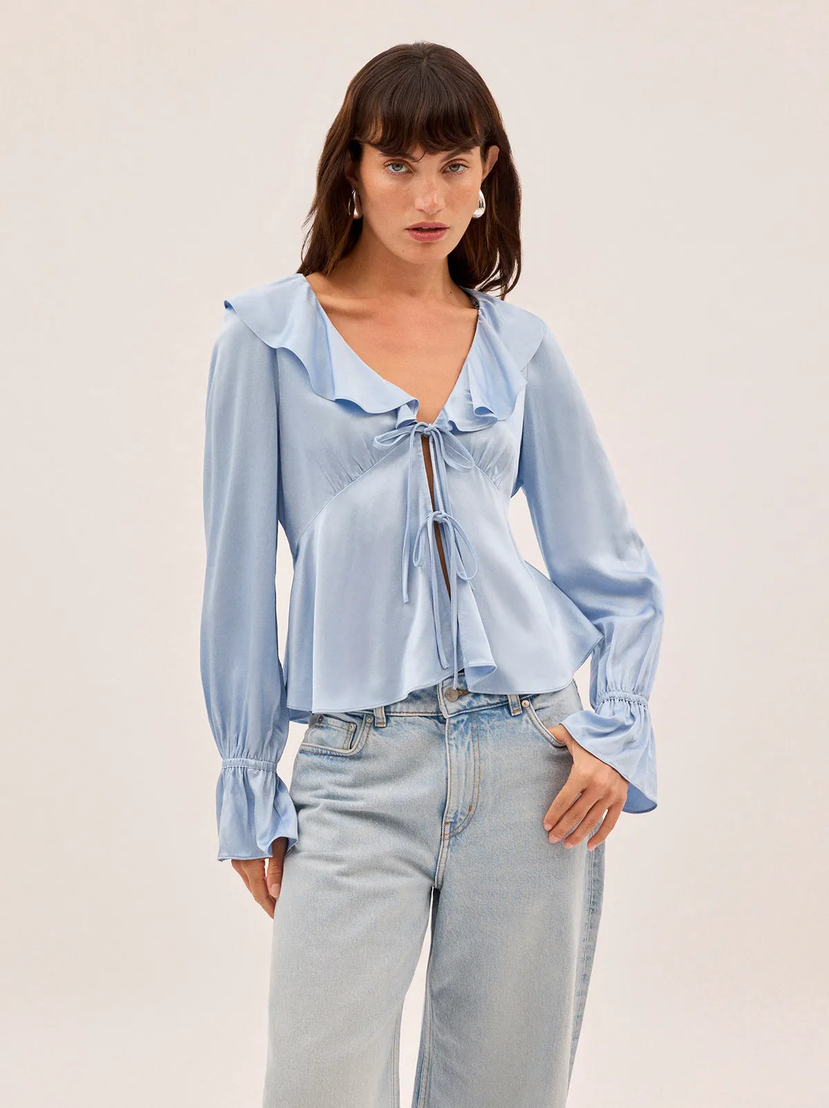 Ione Powder Blue Satin Top sold by KITRI Studio product image thumbnail 5