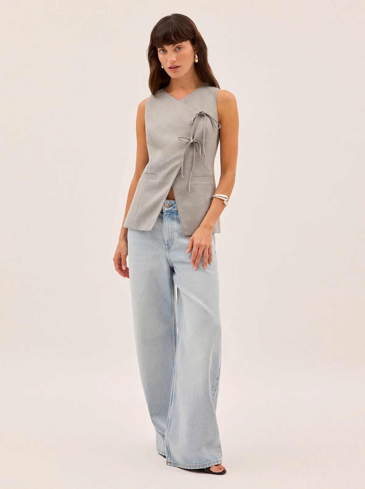 Lea Grey Tie Front Waistcoat sold by KITRI Studio product image thumbnail 4