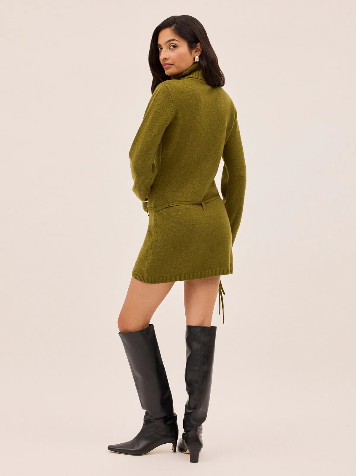 Juno Olive Wool-Blend Roll Neck Mini Dress sold by KITRI Studio product image thumbnail 5