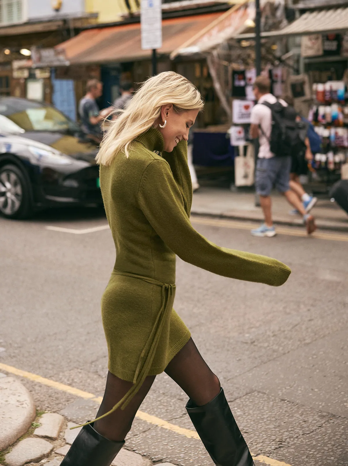 Juno Olive Wool-Blend Roll Neck Mini Dress sold by KITRI Studio product image thumbnail 4