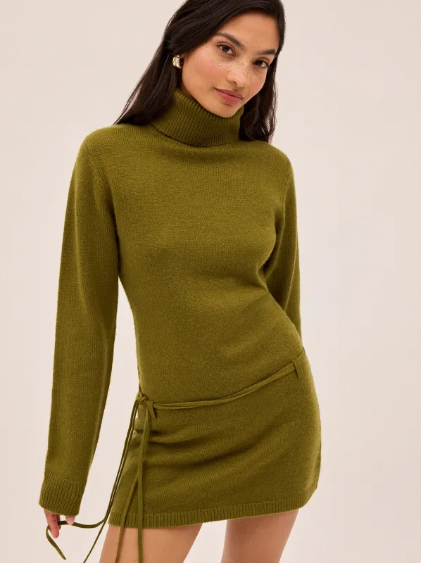 Juno Olive Wool-Blend Roll Neck Mini Dress sold by KITRI Studio