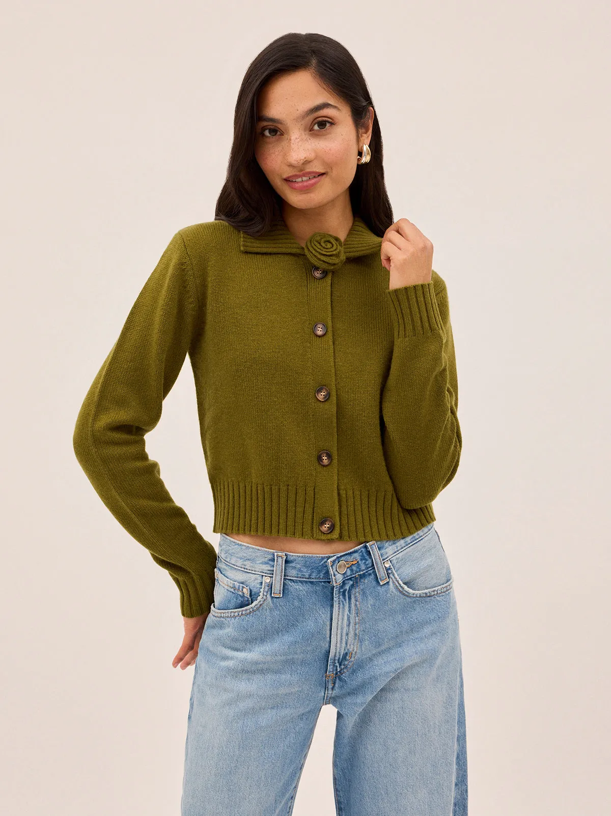 Romy Olive Wool-Blend Collared Cardigan sold by KITRI Studio product image thumbnail 2