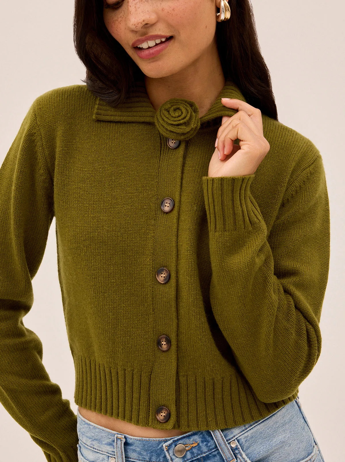 Romy Olive Wool-Blend Collared Cardigan sold by KITRI Studio product image thumbnail 3