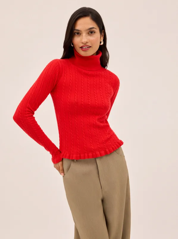 Nella Red Wool-Blend Roll Neck Jumper sold by KITRI Studio