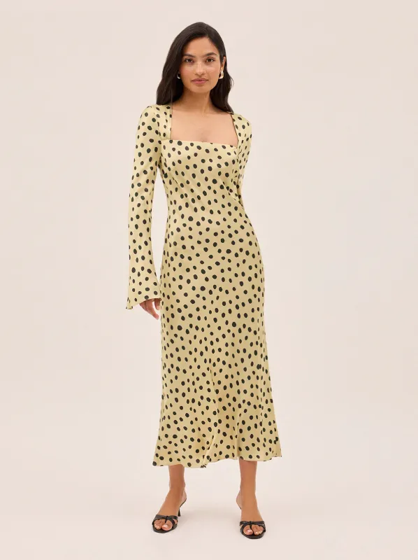 Camille Butter Polka Dot Satin Dress sold by KITRI Studio