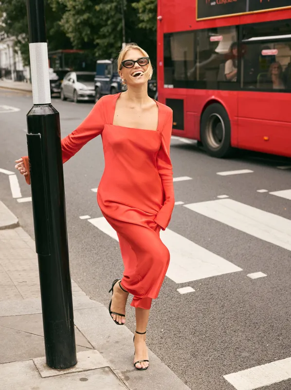 Camille Red Satin Dress sold by KITRI Studio