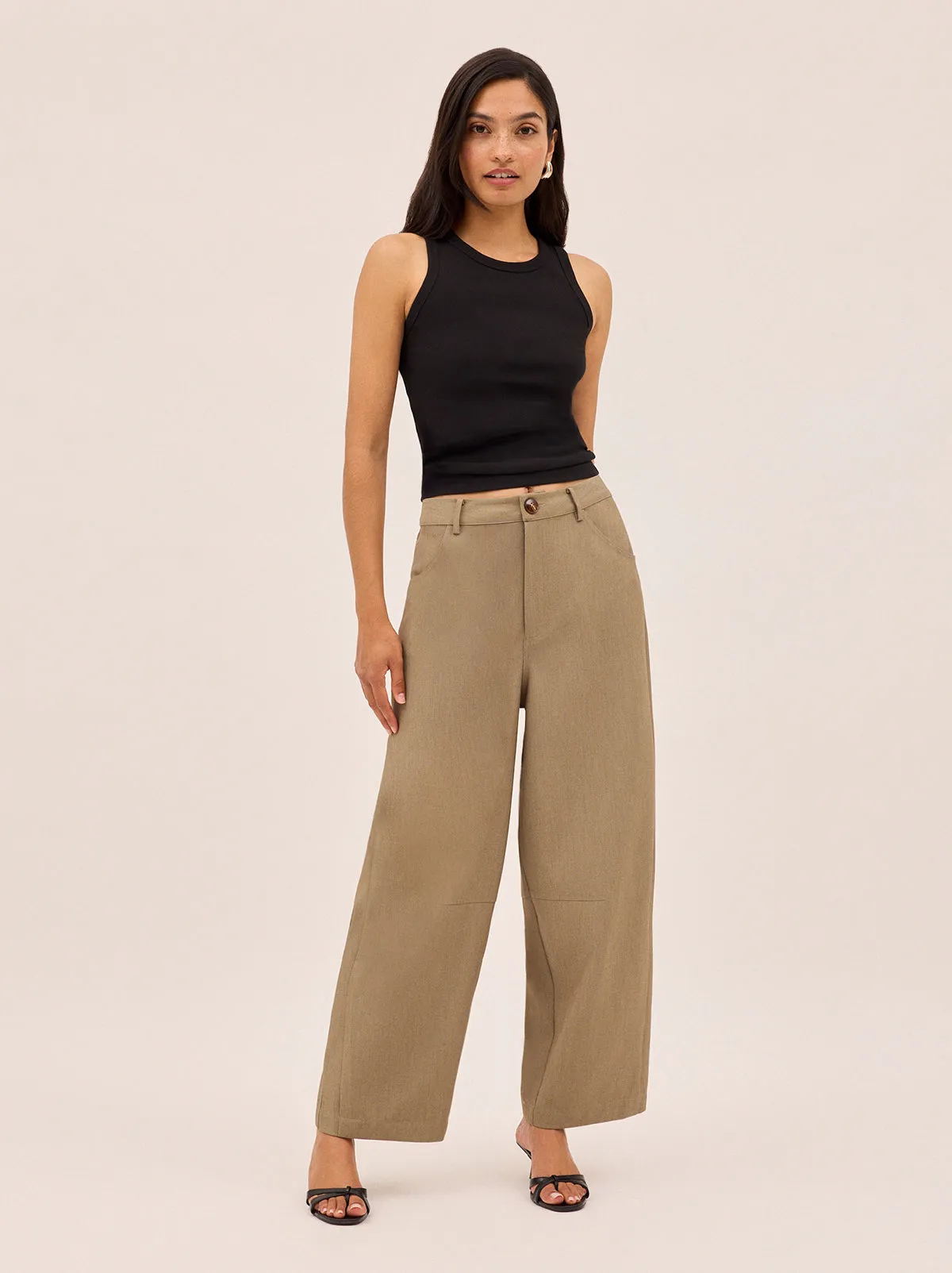 Andie Taupe Barrel Leg Tailored Trousers sold by KITRI Studio product image thumbnail 3