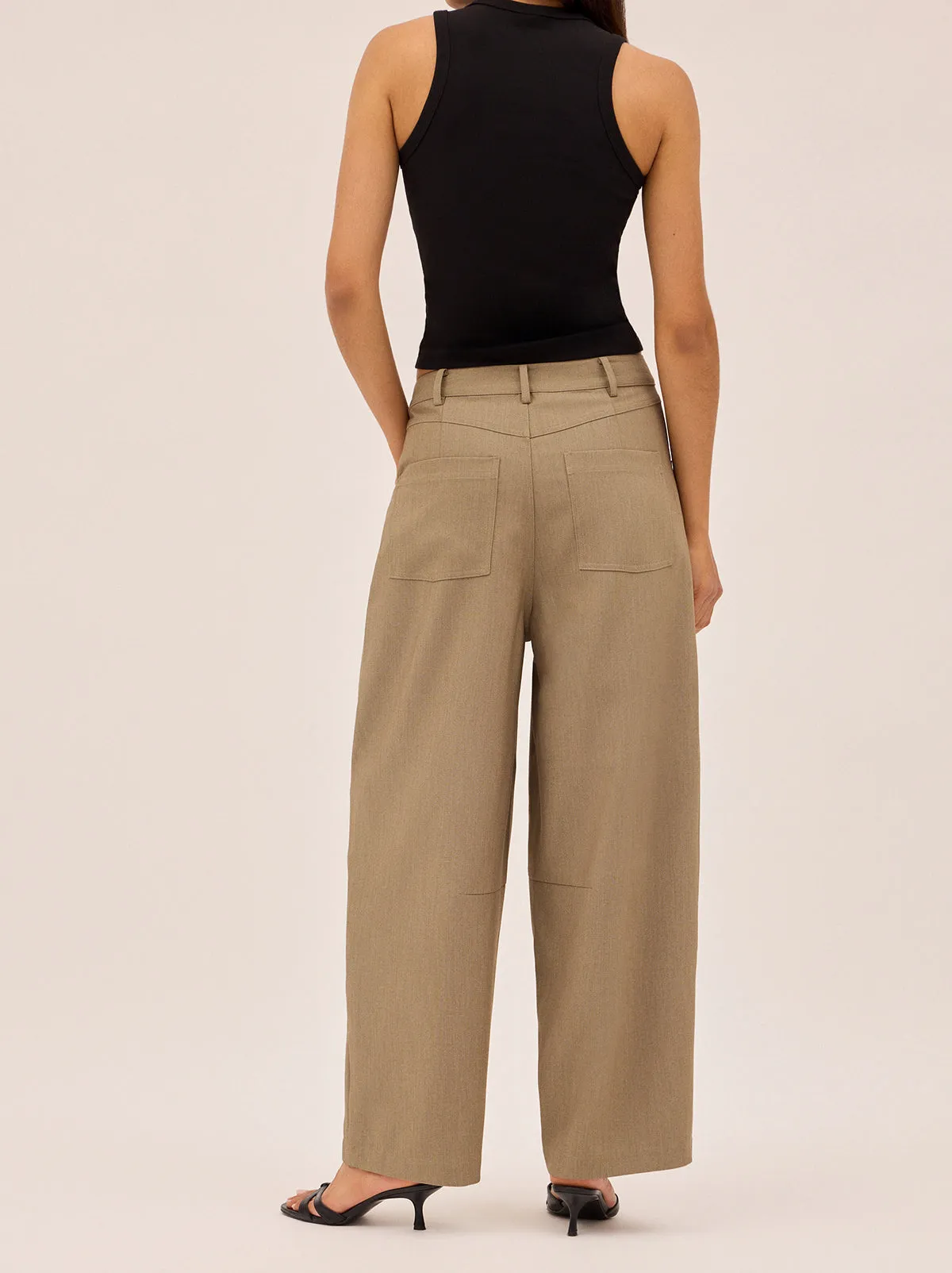 Andie Taupe Barrel Leg Tailored Trousers sold by KITRI Studio product image thumbnail 2