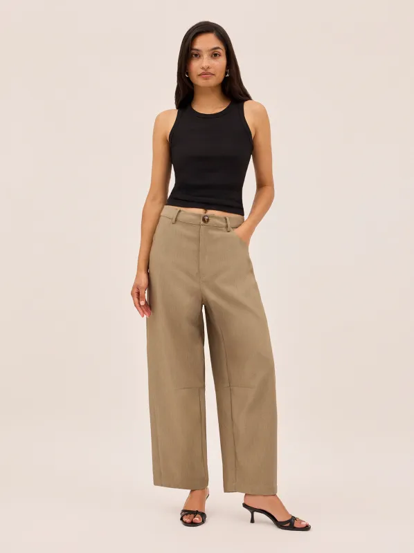 Andie Taupe Barrel Leg Tailored Trousers sold by KITRI Studio