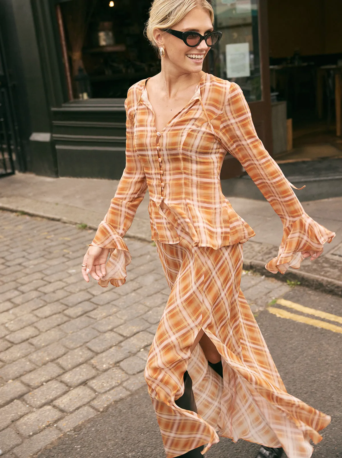 Zoe Apricot Check Print Skirt sold by KITRI Studio product image thumbnail 3