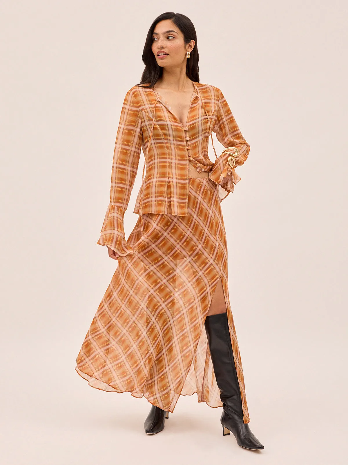 Zoe Apricot Check Print Skirt sold by KITRI Studio product image thumbnail 2