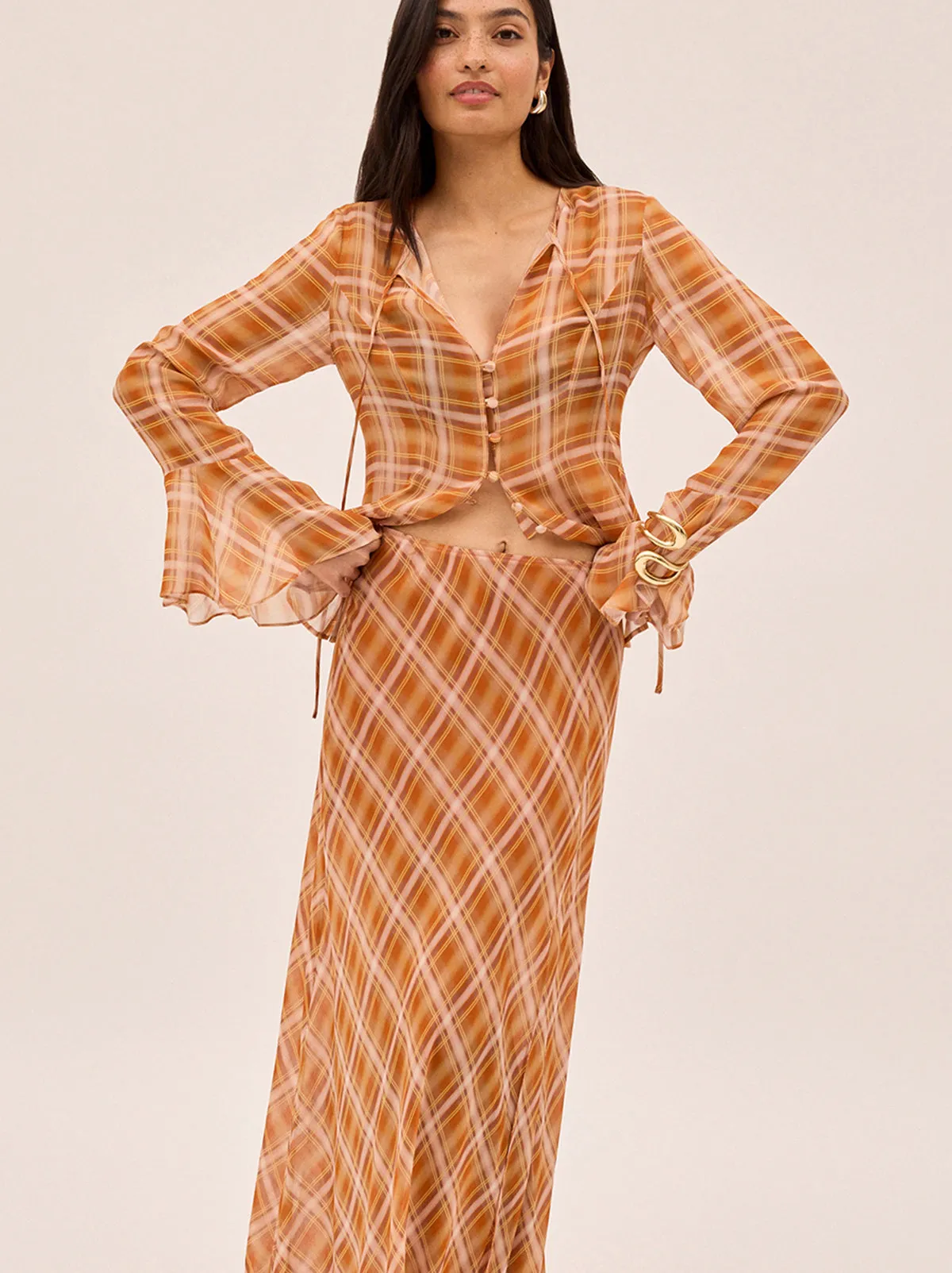 Zoe Apricot Check Print Skirt sold by KITRI Studio product image thumbnail 4