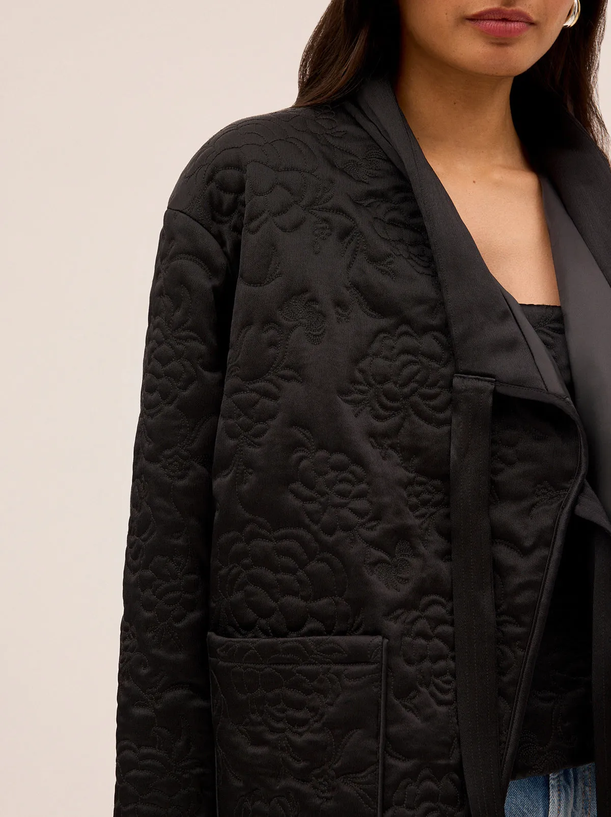 Hani Black Quilted Satin Jacket sold by KITRI Studio product image thumbnail 3
