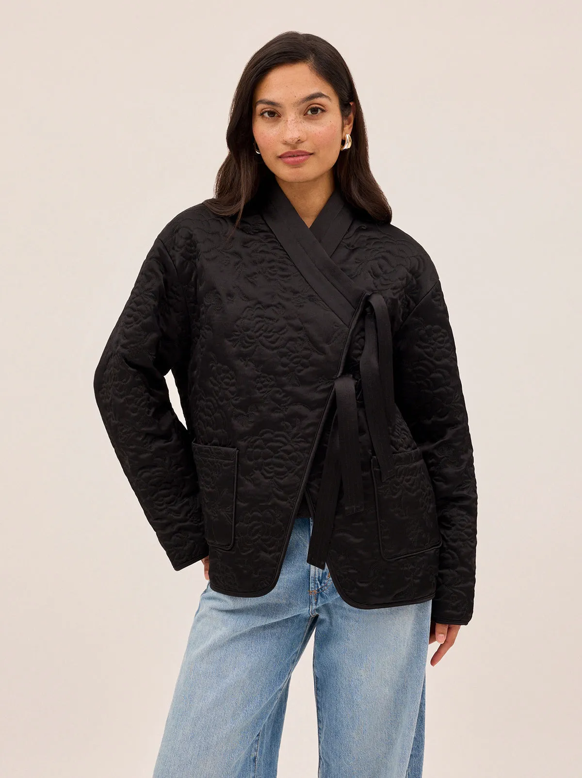 Hani Black Quilted Satin Jacket sold by KITRI Studio product image thumbnail 5