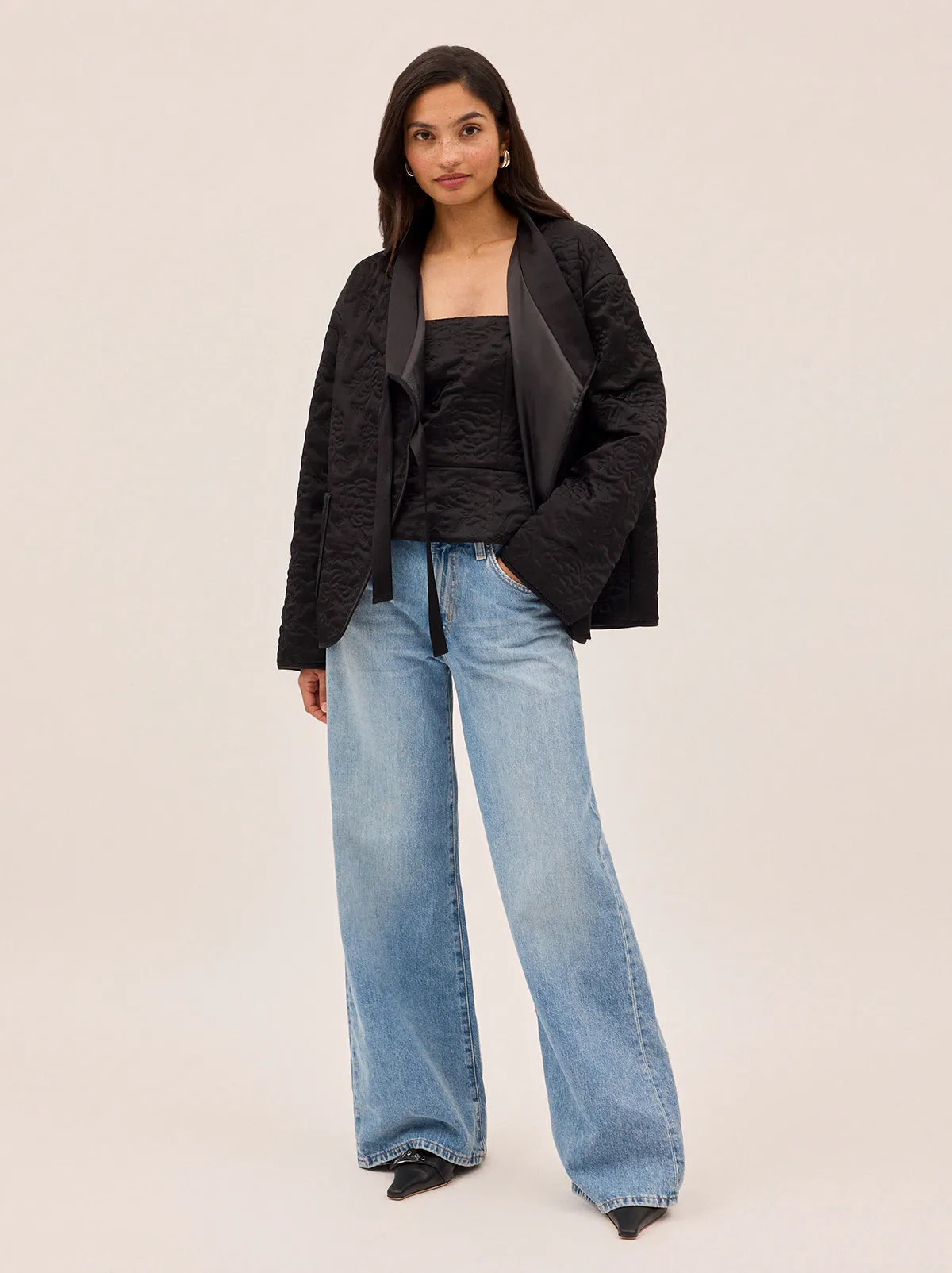 Hani Black Quilted Satin Jacket sold by KITRI Studio product image thumbnail 2