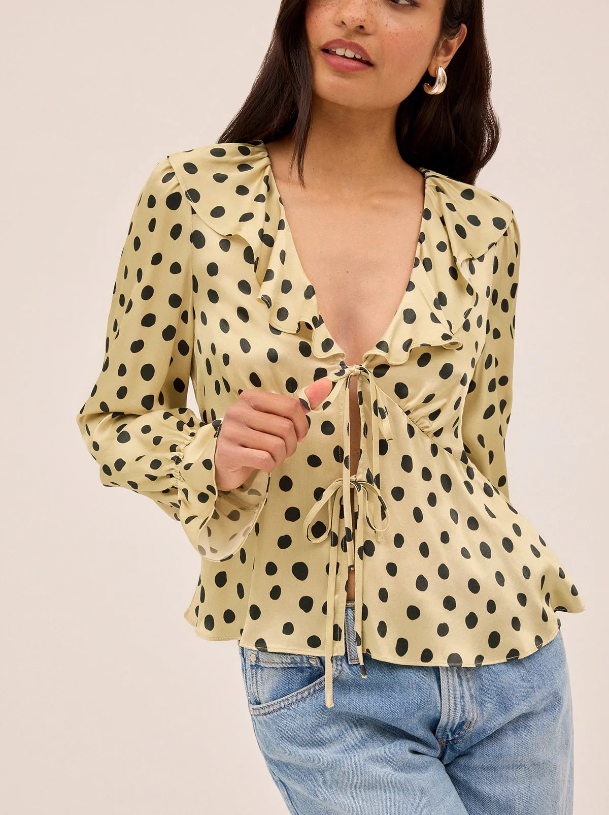 Ione Butter Polka Dot Satin Top sold by KITRI Studio