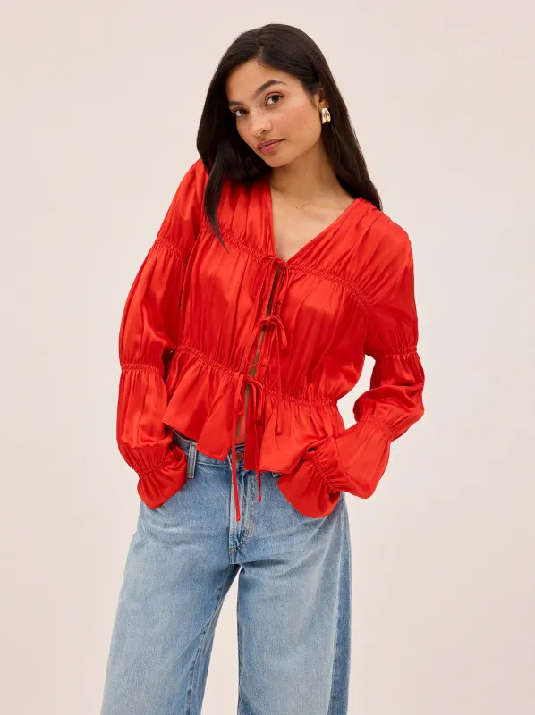Maia Red Satin Top sold by KITRI Studio