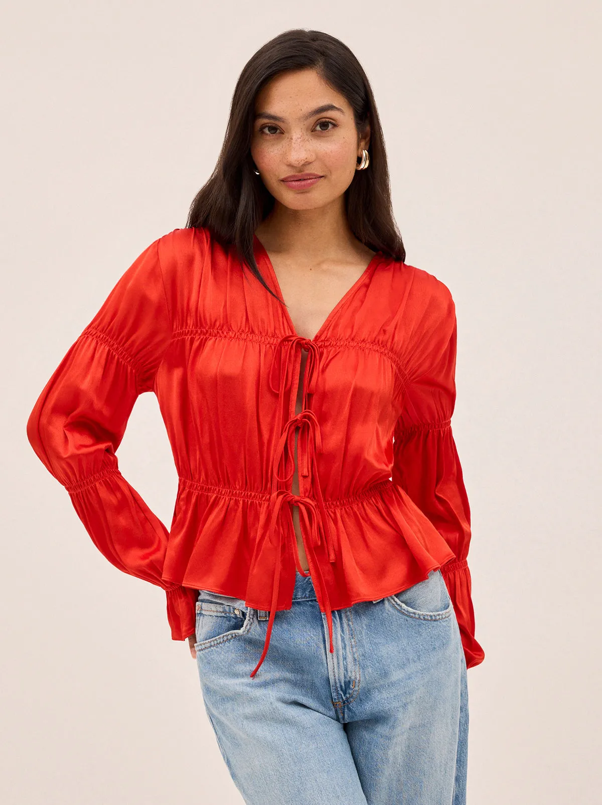 Maia Red Satin Top sold by KITRI Studio product image thumbnail 2