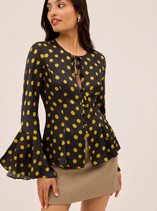 Chantelle Black Polka Dot Satin Top sold by KITRI Studio