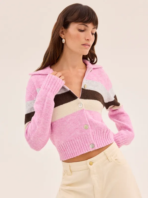 Romy Pink Neapolitan Stripe Knit Cardigan sold by KITRI Studio