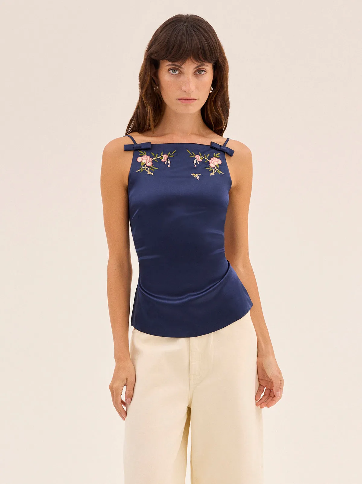 Josie Navy Satin Embroidered Top sold by KITRI Studio product image thumbnail 4